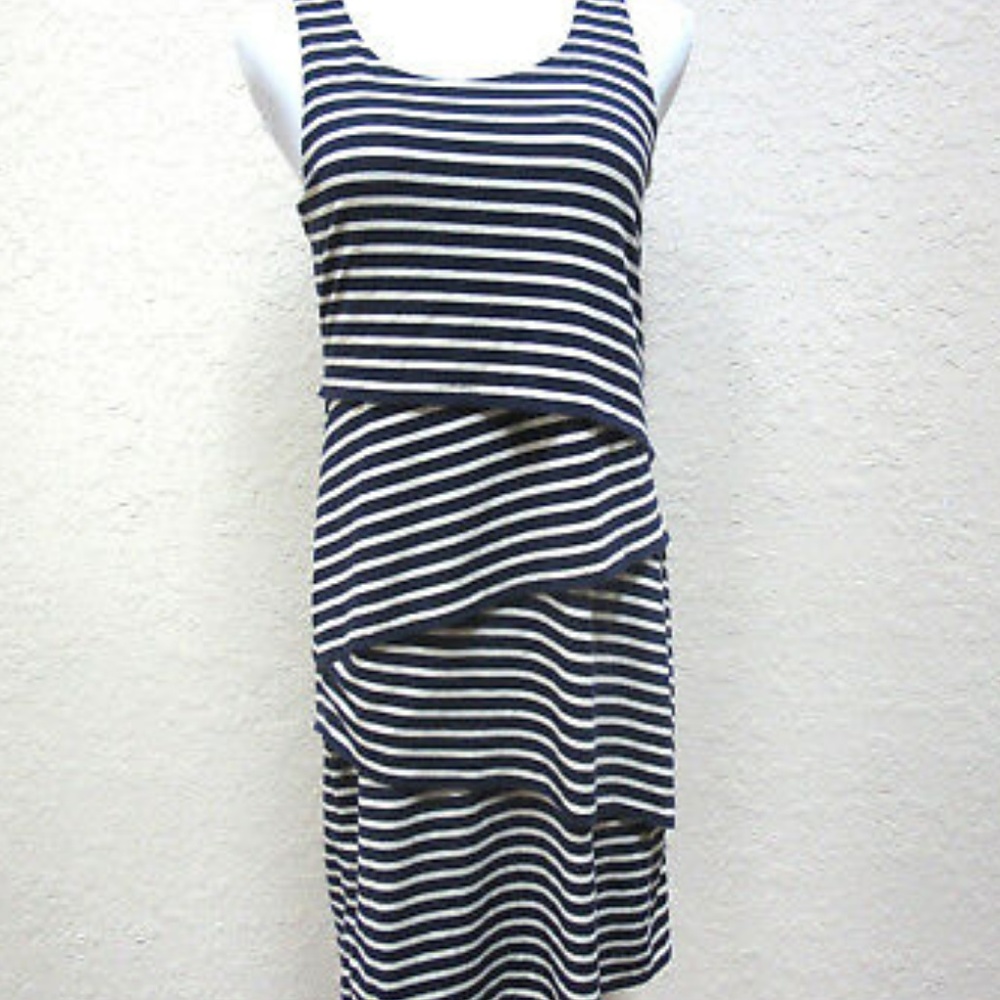 NWOT LOFT Layered Dress in Navy and White
